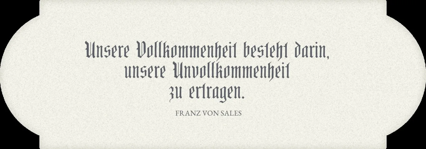 Unsere Vollkommenheit besteht darin, unsere Unvollkommenheit zu ertragen. — Franz von Sales